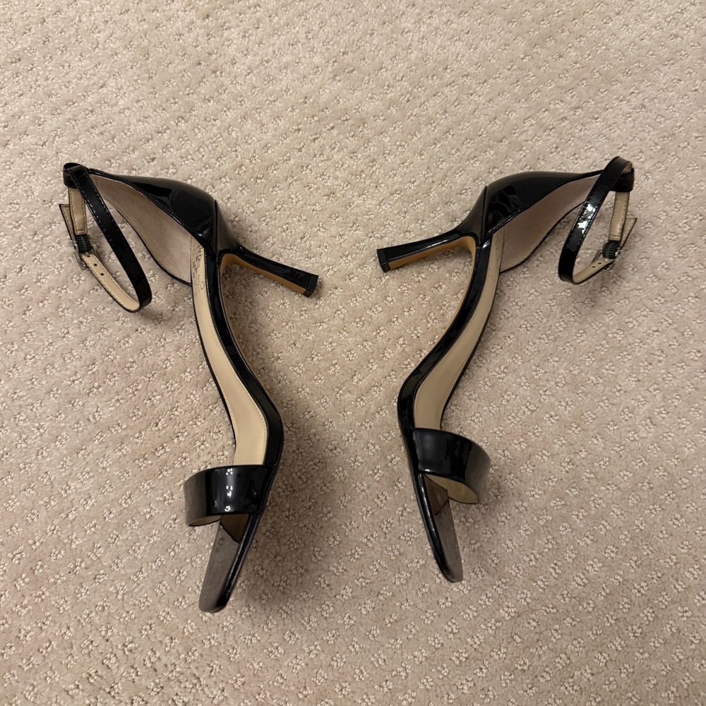 Vince Camuto Black Shiny Patent Strappy Women's Heels 8 - Picture 2 of 5